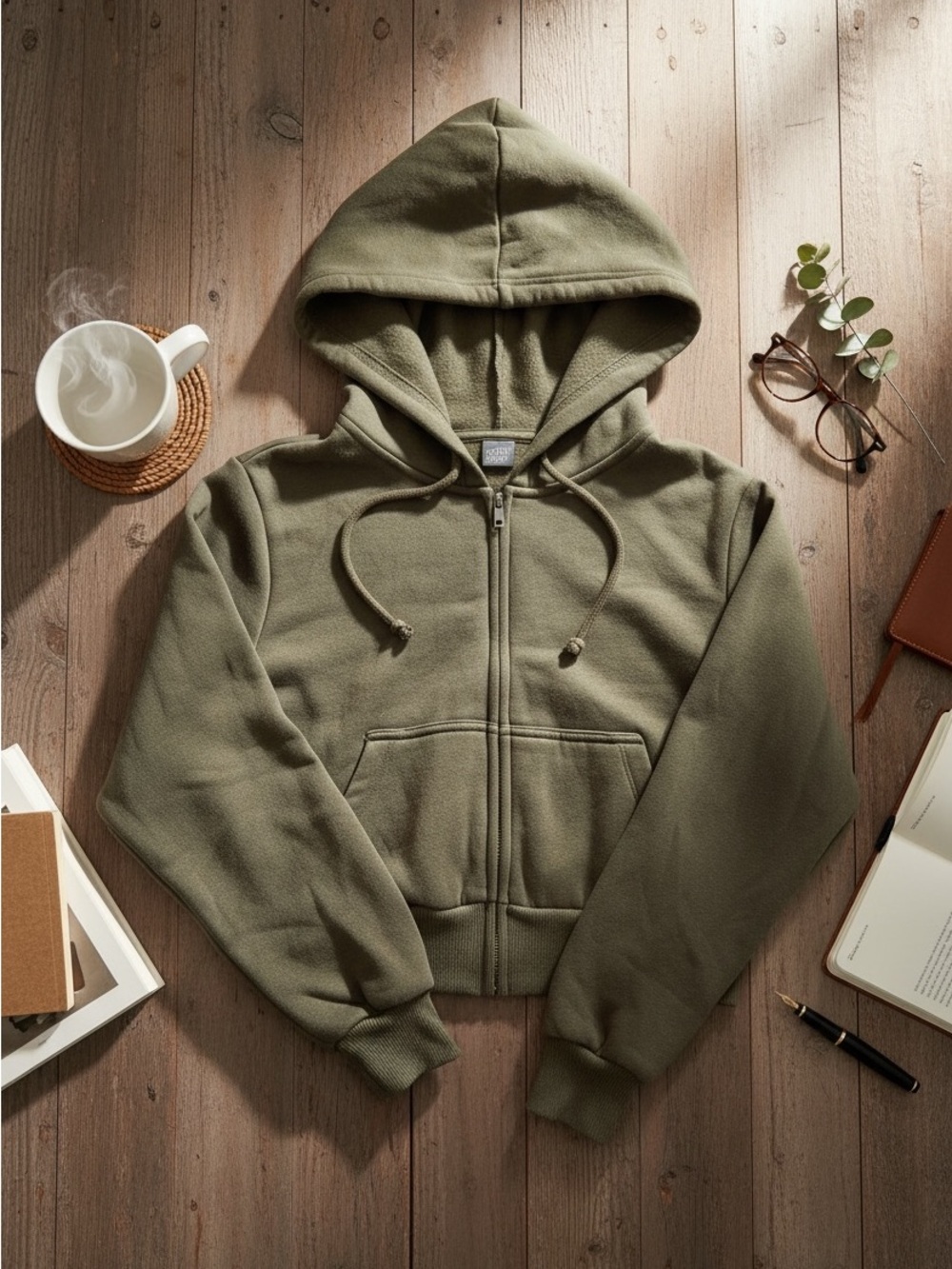 wild fable Olive Green Cropped Zip Hoodie